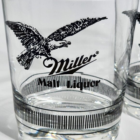 Miller Malt Liquor Lowball Glass Tumblers With American Eagle Design Set Of 3 VT - Picture 3 of 11